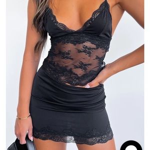 White Fox Black Lace Skirt Set